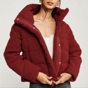 Abercrombie and Fitch red Sherpa puffer coat/jacket